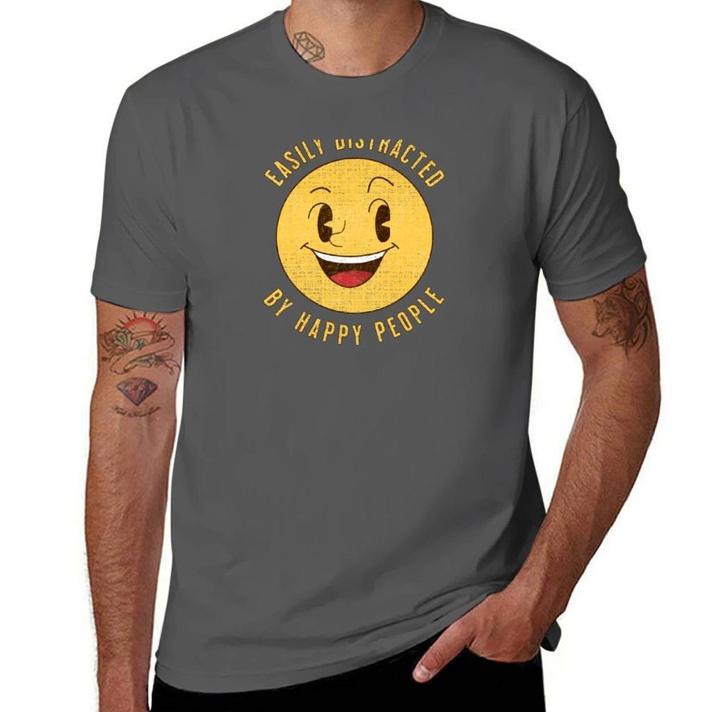 Happy PopArt Easily Distracted by Happy People TShirt Holiday Simple Tee Shirt