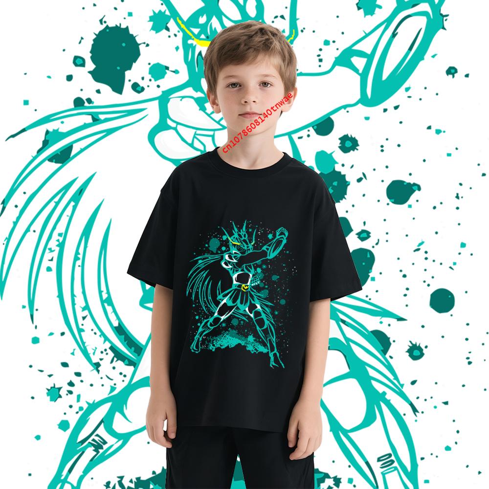 Saint Seiya Dragon Shiryu Impression Anime T-shirt Enfant 100% Coton Garçons Filles Unisexe Dessin Animé T-shirt Doux Confortable Haut à Manches Courtes