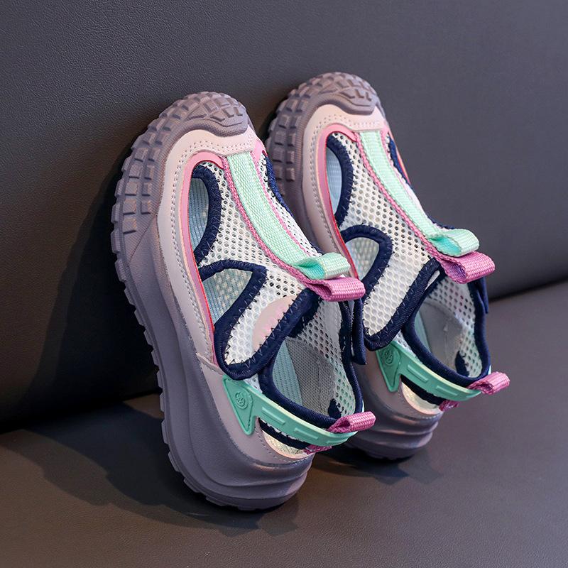 Boys Girls Sports Sandals Mesh Breathable Kids Cause Shoes Toes Capped Soft 2025 Summer New Children Beach Shoes Hollowed-out
