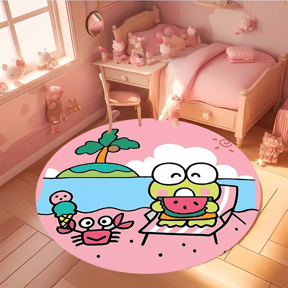 Kawaii Cartoon Keroppi Round Carpet Non-Slip Circle Area Rug Children Playroom Nursery Bedroom Home Floor Mat