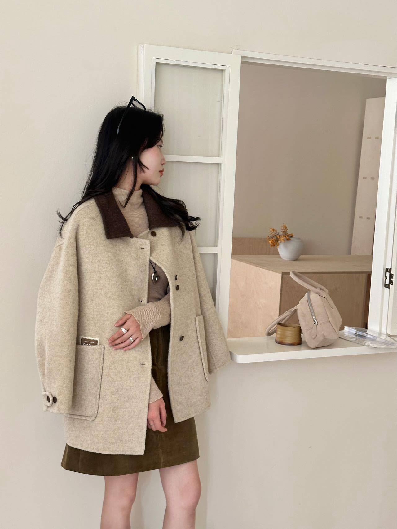 

Пальто вовни в стилі Хепберн для жінок - Коротке Петіт, Двостороннє, Великі кишені Medium