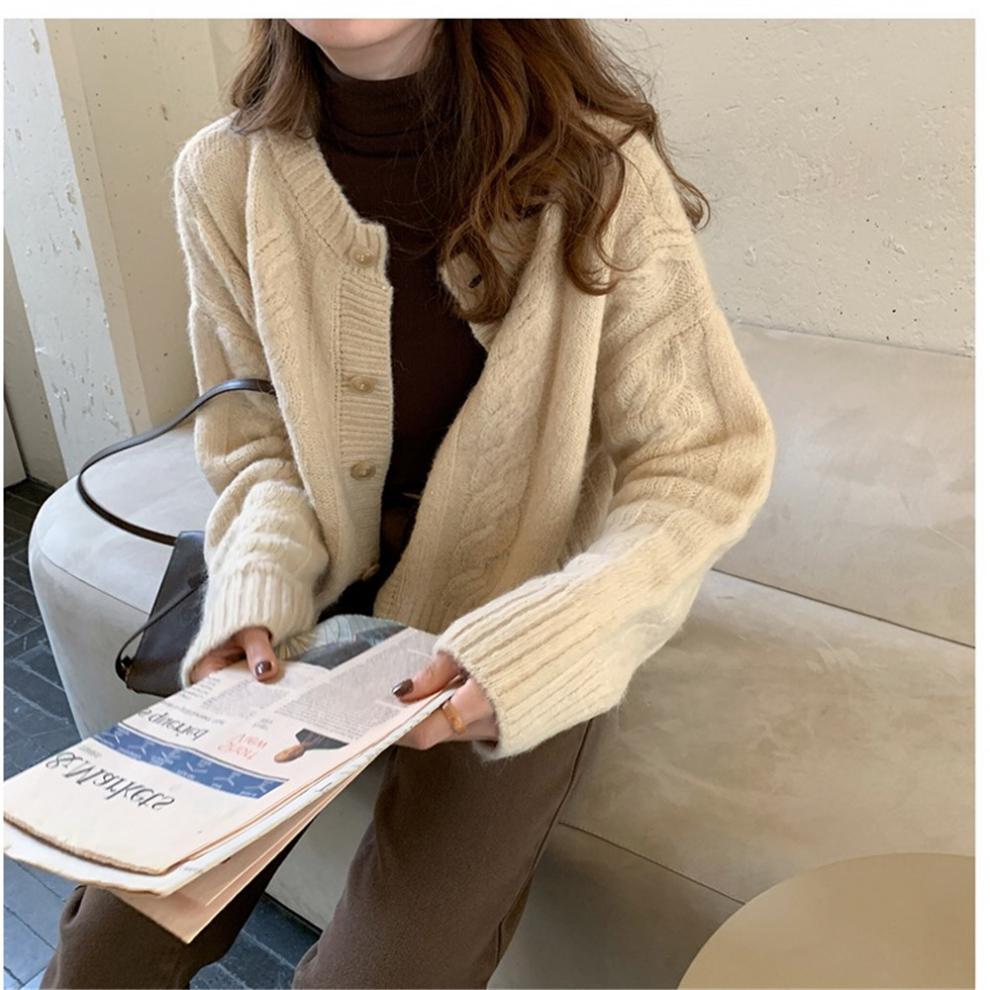 Thick Solid Women Autumn Sweaters Winter Knit Cardigan Korean Fashion Outwear Jacket Ladies Leisure Loose All Match Tops
