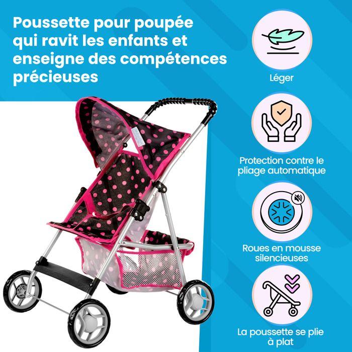 Poussette pour poupée légère et pliable avec capote, panier et harnais - Kinderplay (KP0280G)