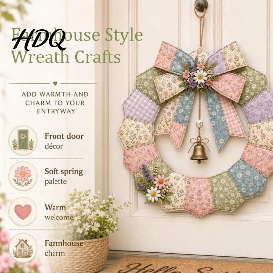 Weihnkranz-Bastelsets DIY Patchwork Bastelset Nähen Saisonale Muster Türdeko für Innen Bastelwerkzeuge Landhausstoff-Set für Erwachsene,