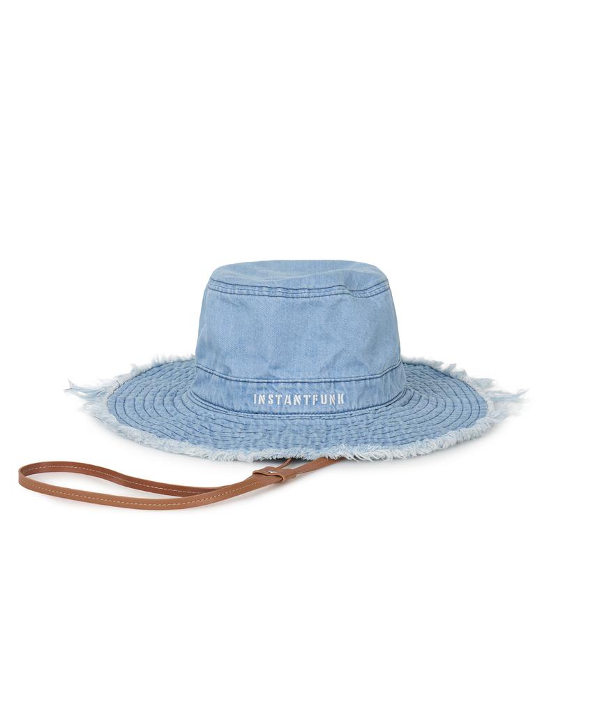 INSTANTFUNK Denim Embroidered Bucket Hat - Blue