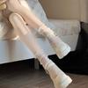 Summer Women Ultra Thin Floral Sexy Transparent Ice Glass Filament Long Tube Korean Lace Medium Tube  Socks Lolita Socks