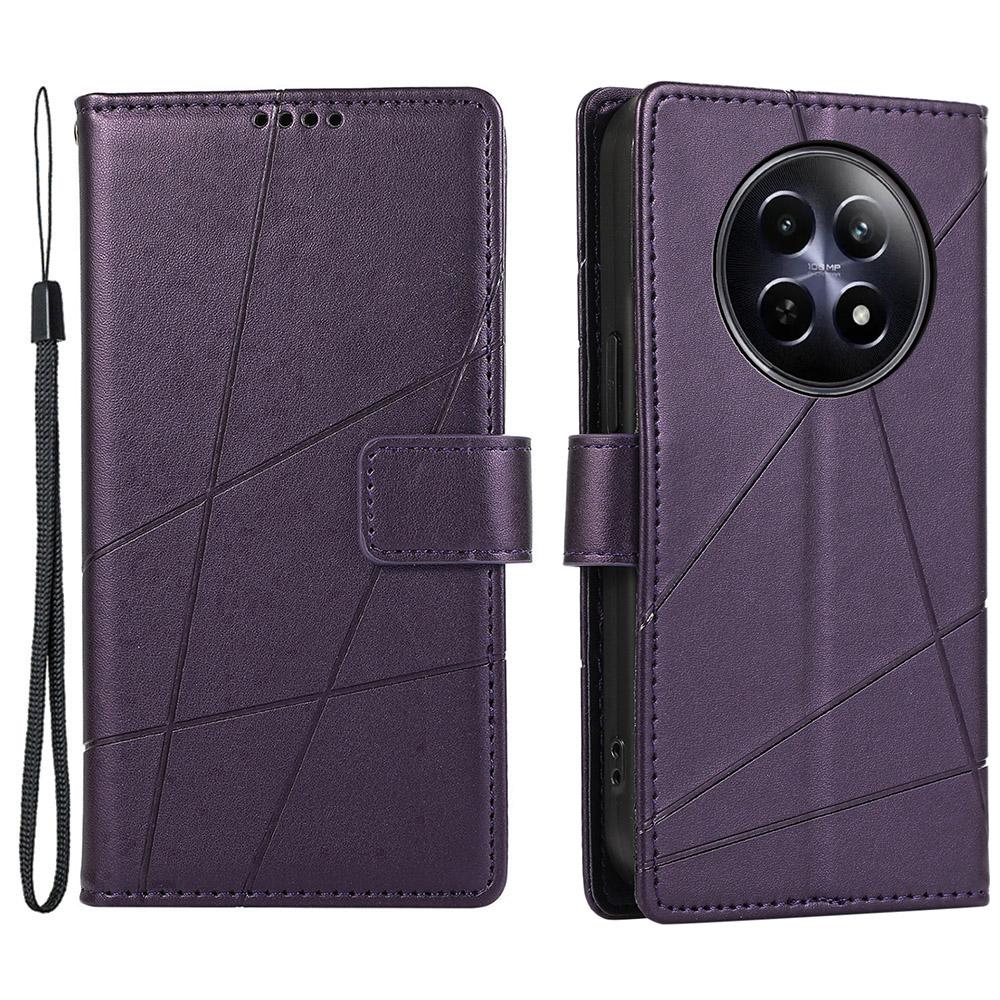 

DF-06 For Realme 12 5G/12x 5G Case Cell Phone Accessory Wholesale Line Imprint Leather Wallet Phone Cover Purple