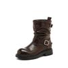 Retro old western short boots women's new thick-soled thick heel belt buckle stacked boots British style round head Martin boots women