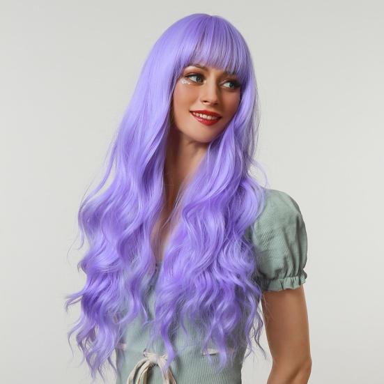 Women Wigs Neat Hair Bangs Breathable Lightweight Halloween Cosplay Long Wave Wigs for Female