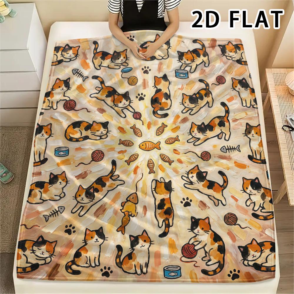 1Pc Vibrant Mandala Cats Print Flannel Blanket,High Quality Comfortable for All Seasons,Home Decor,Warmth and Comfort,Perfect for Christmas Gifts