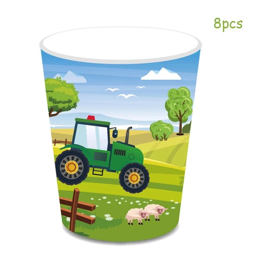 Green Tractor Birthday Decoration Tableware Balloons Cup Plate Truck Vehicle Excavator Kids Boys Party Favors Gift Baby Shower