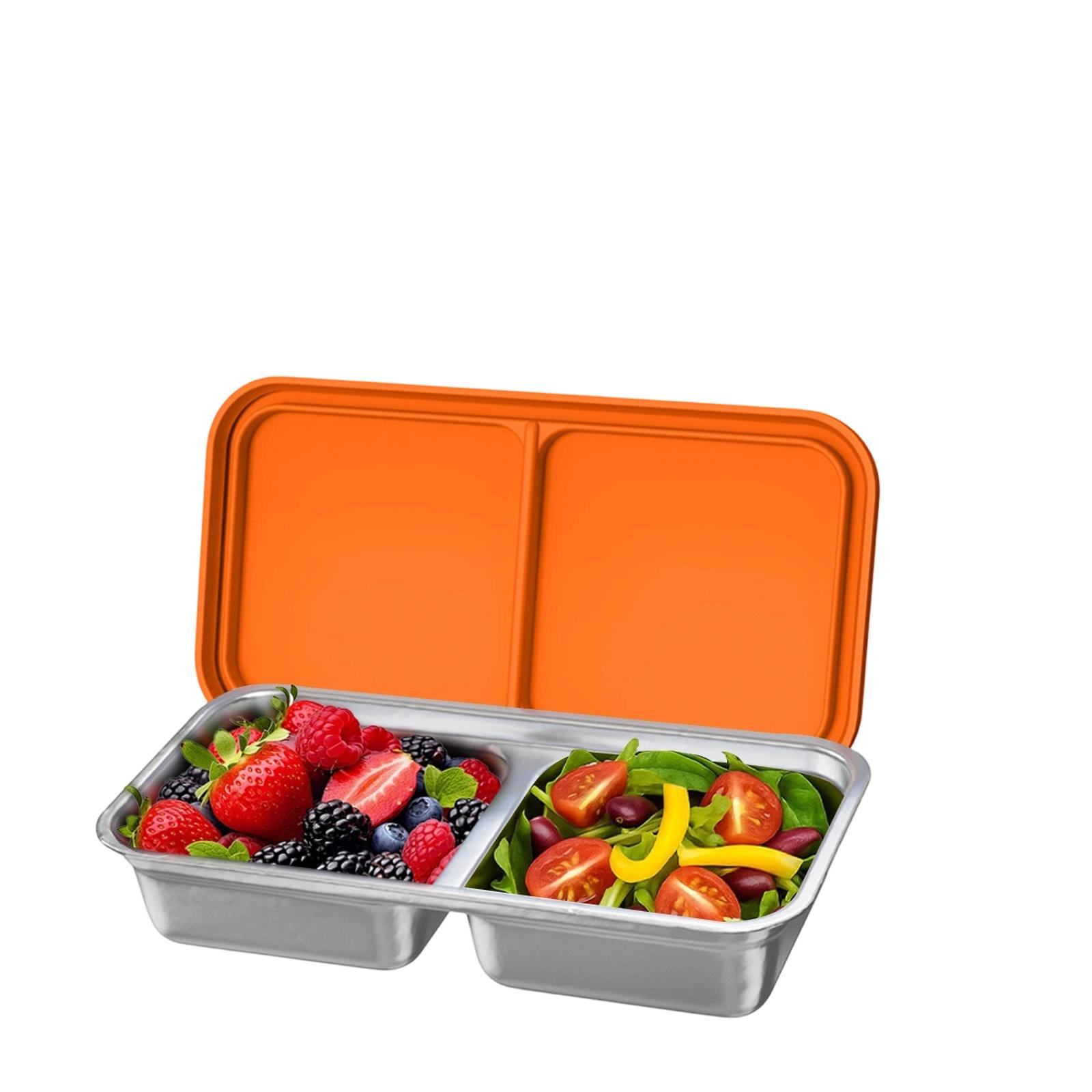 

304 Stainless Steel Lunch Box with Silicone Lid Rectangular Bento Box with Compartments Leak Proof Food Storage Container for Meal Prep one size оранжевый