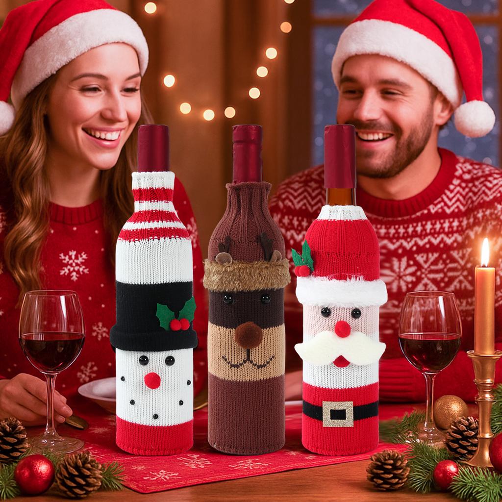 3Pcs Christmas Santa Claus Snowman Elk Wine Bottle Set Merry Christmas Decorations 2025 Navidad Natal Xmas Gifts New Year 2026