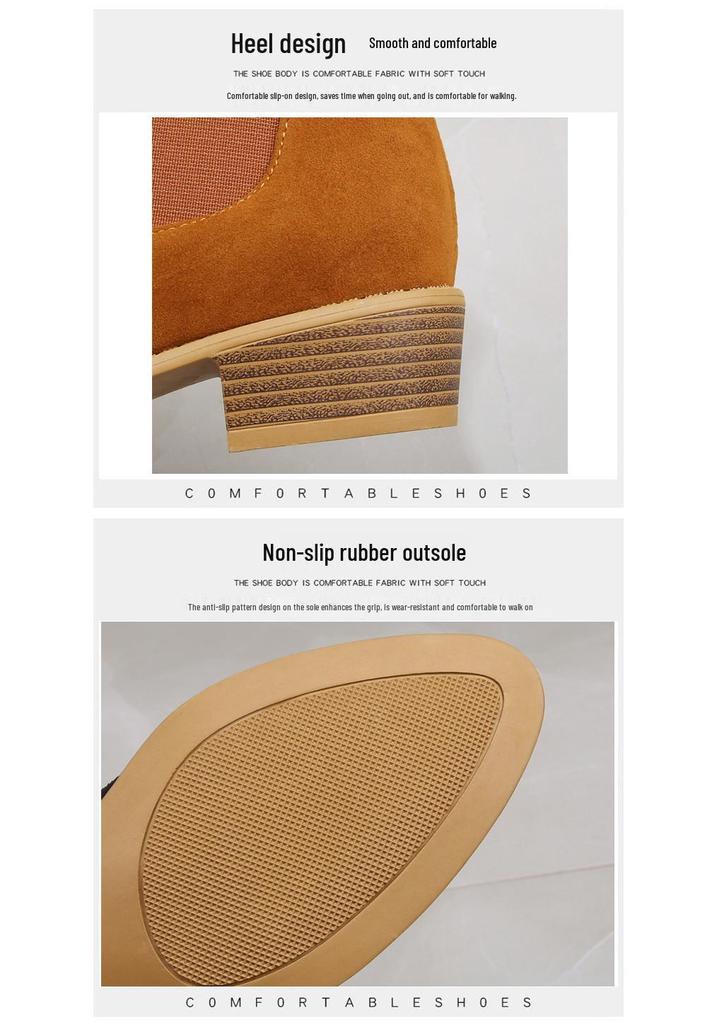 Plus Size Suede Martin Boots - Spring/Autumn 2025, British Style, Pointed Toe, Square Mid Heel
