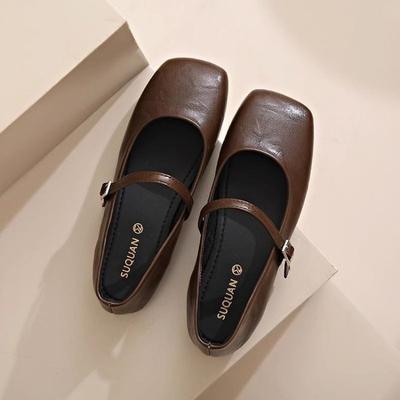 New Gentle Square Head Shallow Mouth Single Shoes Women's Autumn Soft-soled Mary Jane Small Leather Shoes