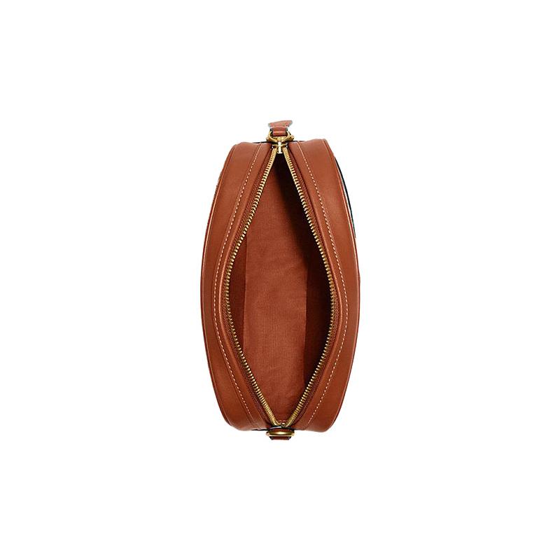 Coach Camera 23 Zipper Closure External Slip Pocket Classic Presbyopia Fabric with Cow Leather Shoulder Crossbody Bag Medium Women's Brown