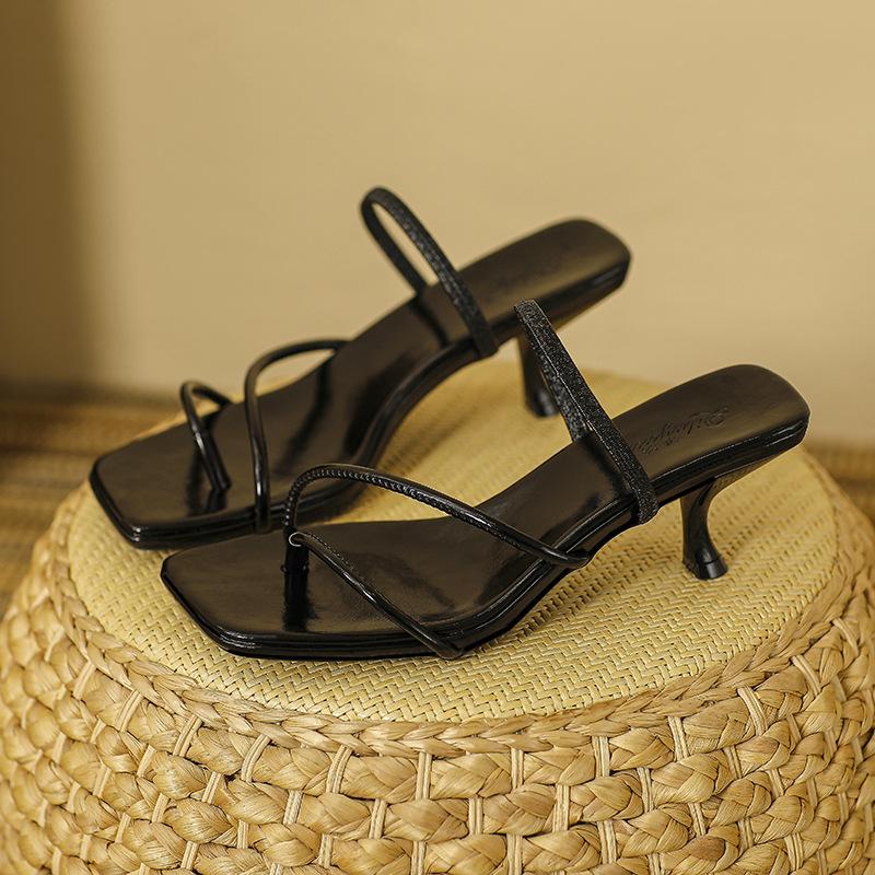 

Французские туфли на высоком каблуке женские летние кожаные сдавливающие ногу туфли-лодочки высокий каблук сандалии задний ремешок два способа носки каблук-рюмочка крутые шлепанцы для улицы 34 чёрный