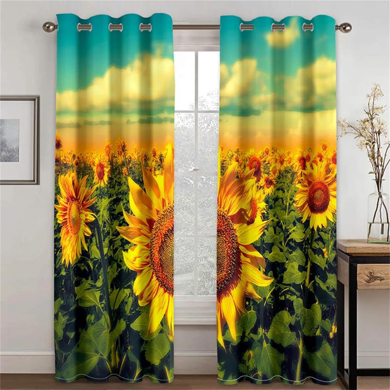 

Элегантные Солнечные Цветы Желтые Цветочные Ретро Светофильтрующие Шторы Оконные Занавески для Гостиной Спальни 2 Штуки Декор 100W160H(CM)40x63in&Grommet Top