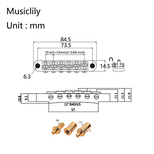 Musiclily Pro 10.4mm Pitch Roller Saddle Tune-O-Matic Bridge for LP, Epiphone, and Les Paul SG Electric Guitars, Chrome