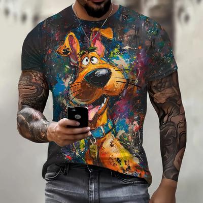 Modisches und trendiges Herren-T-Shirt mit 3D-Druck, lustigem Hundemuster, Rundhalsausschnitt, locker, lässig, kurzärmelig, Sommer, übergroß
