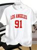 Unisexs Tee Los Angeles 91 Vintage Letter Number Print Cotton Short Sleeve Male Casual Streetwear Outdoor Daily Basic Fashion Top