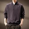 Men's Retro Half-Zip Heavyweight Hoodie - Winter Velvet, Loose Fit, Stand Collar, Large Size.
