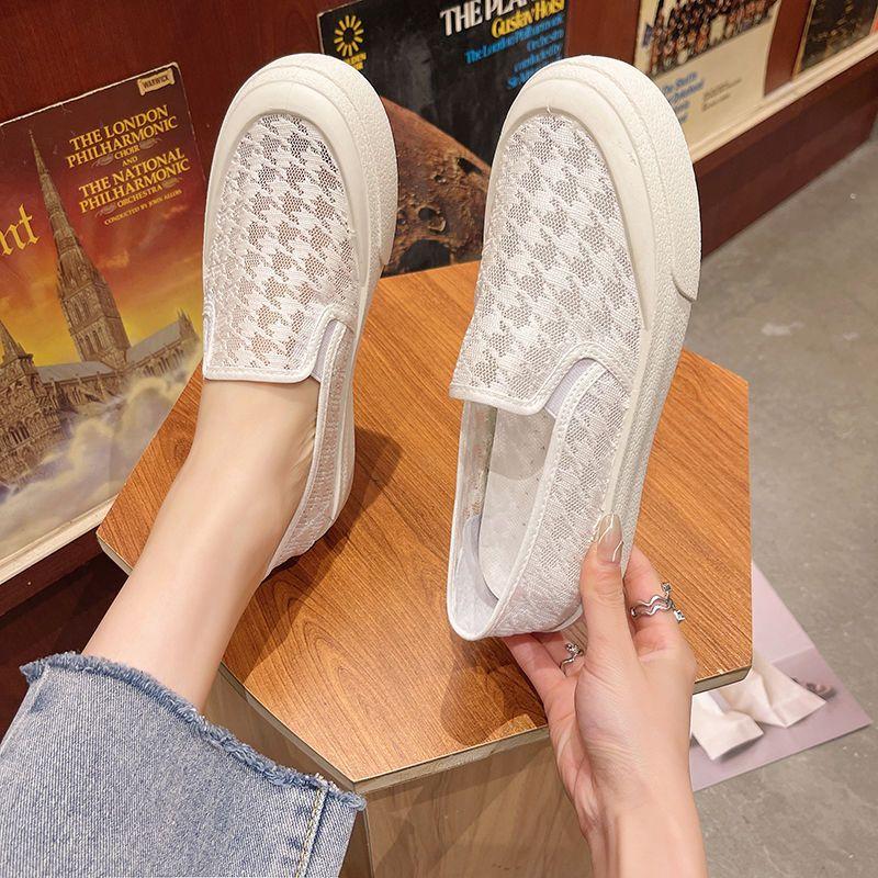 

Летние модные универсальные женские теннисные туфли, кружевные дышащие белые туфли, легкая и удобная обувь для ленивых 41 белый