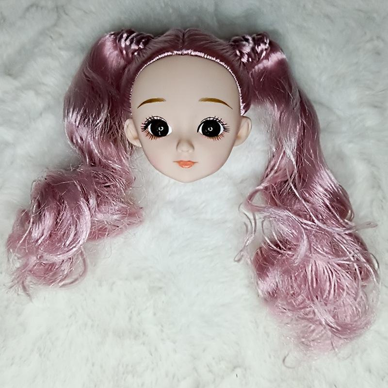 

1/6 Bjd Doll Head With Double Ponytail Curls For 30Cm Doll Accessories 3D Real Eyes Princess Girls Play House Diy Dress Up Toys