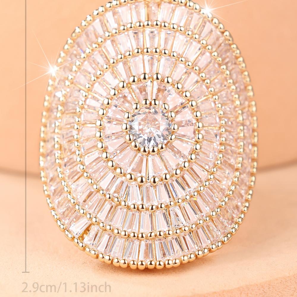 Luxurious Silver/Gold Color Huge Baguette Zircon Sunburst Cocktail Ring for Women Party
