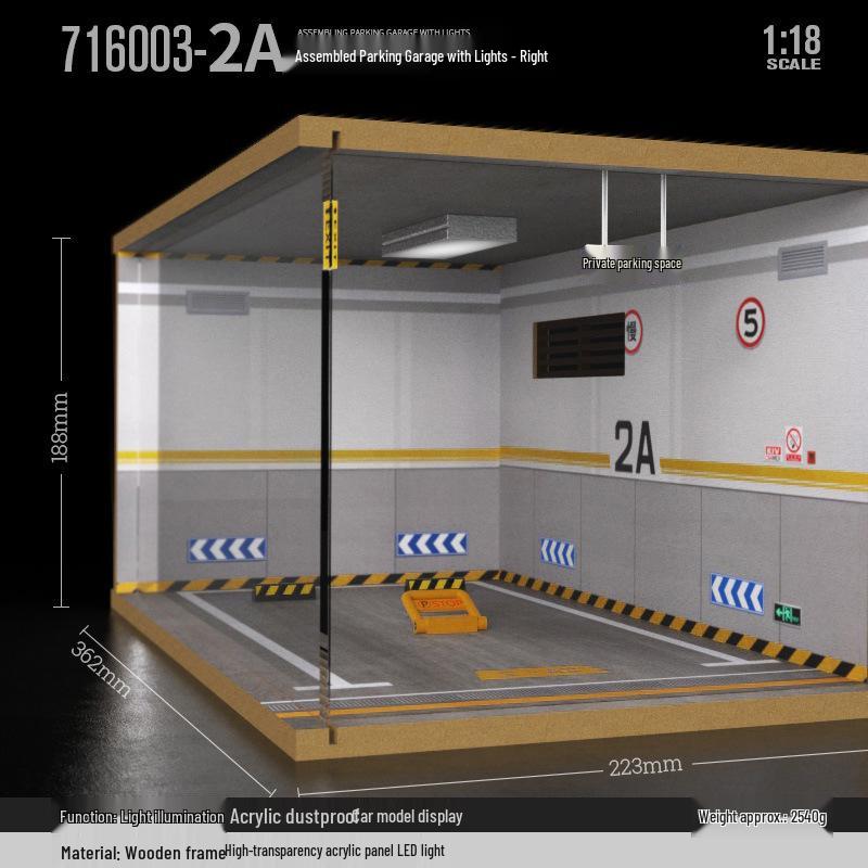 1/18 Wooden Parking Garage Model with Lighting and Dustproof Ornaments