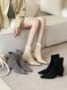 2025 autumn new square head thick heel high heel temperament French fashion suede sexy beautiful women short boots