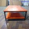 American Retro Distressed Wrought Iron Coffee Table with Solid Wood Double Layer for Living Room