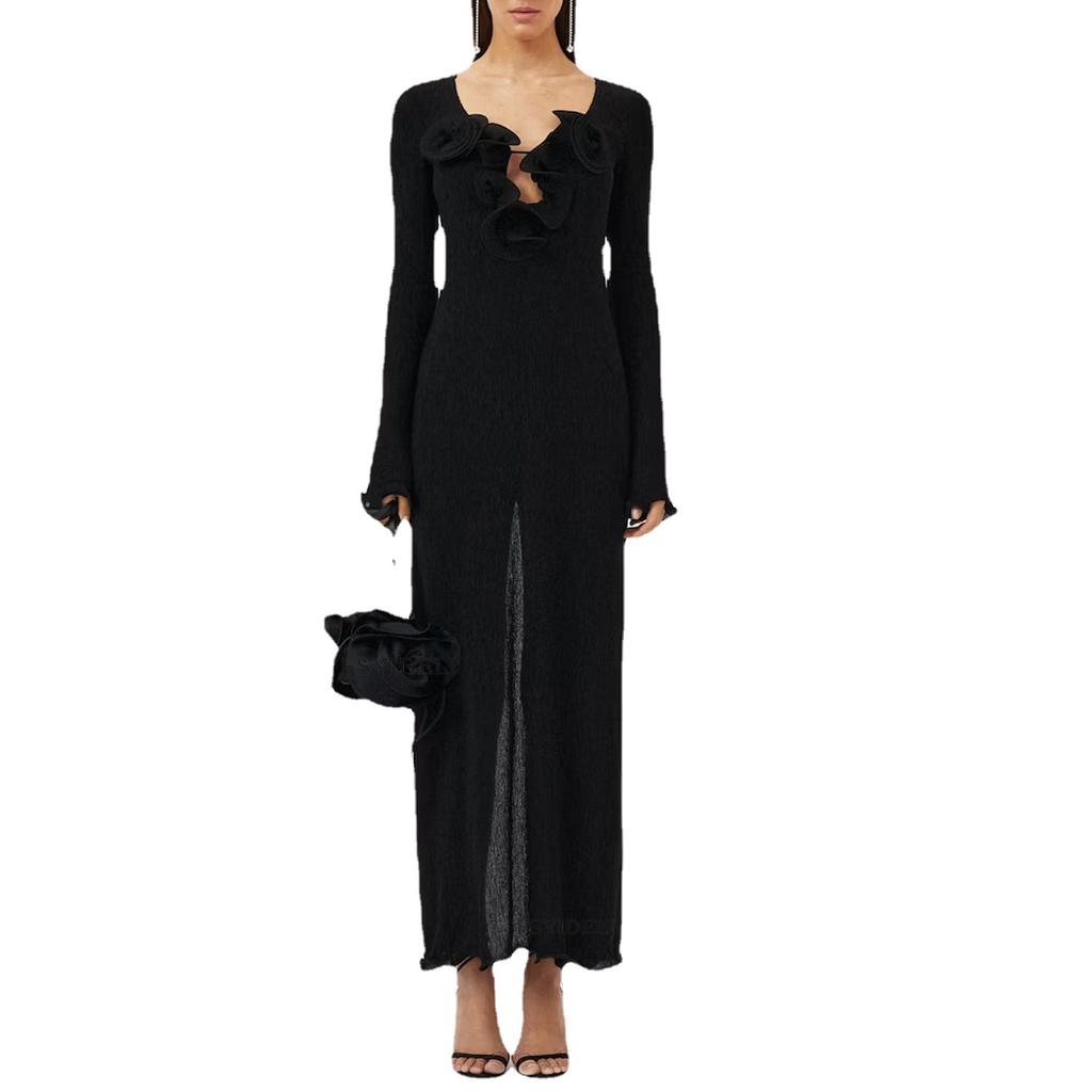 LYRIA Women's Indie Fork Style Dress, Flowers Dress, Long Sleeve Dresses for Woman