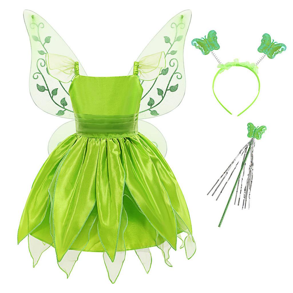 Jenter Alvekostyme Firkantet Hals Flatterermer Uregelmessig Kant Kjole Hårbøyle Tryllestav Vinger Sett Høytid Cosplay