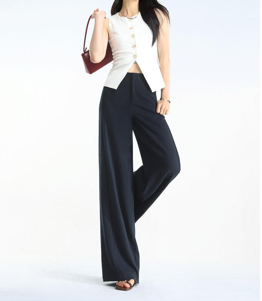 Petite Women's White Linen Wide-Leg Pants - Summer 2026, Lightweight, Wrinkle-Resistant, Extra Long, Casual Fit