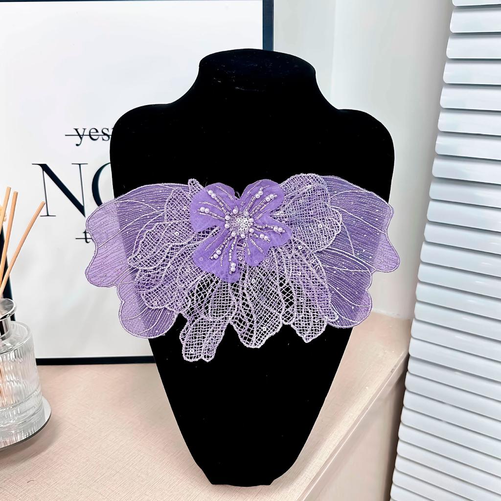 Lace Mesh, Flat Mantle Embroidery Bead Sticker, Curtain Decoration Flower Cloth Sticker, Bright Diamond Pearl Bow.