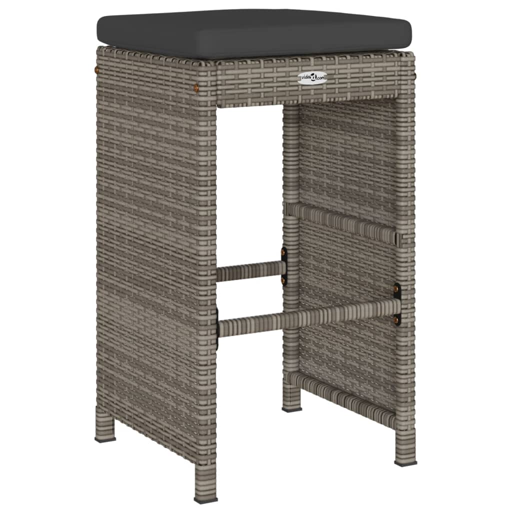 Garden Bar Stool with Cushions 2 pcs Grey Poly Rattan