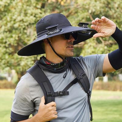 Men Sun Hat with Dual Power Supply Fan Design Three-Speed Wind Adjustable Wide Brim Fishing Hat Fishing Hiking Hat