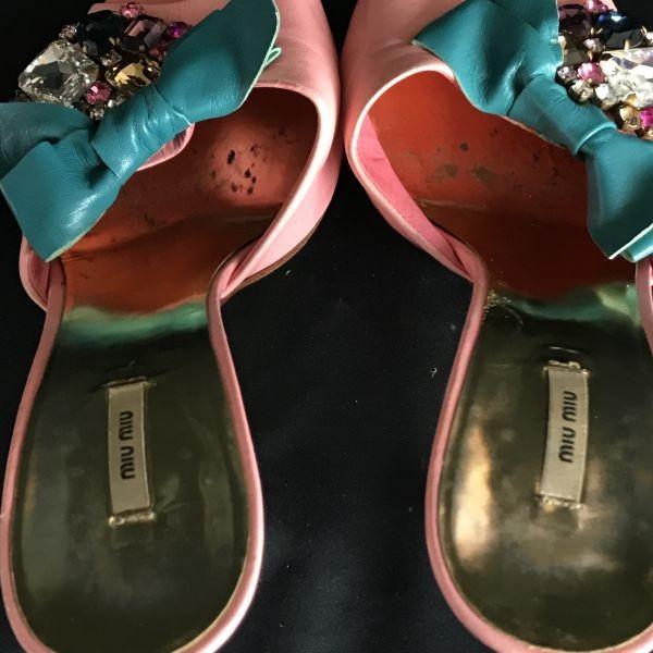 Miu Miu Italia Măgăruș Roz 37 23.0-23.5 Pantofi cu Toc Bijuterii(FOLOSIT)