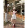 Kumikumi Sweet Gyaru Style Cherry Print Hanging Neck Dress Women Summer Age-Reducing Bow Waist Hugging A- line Skirt