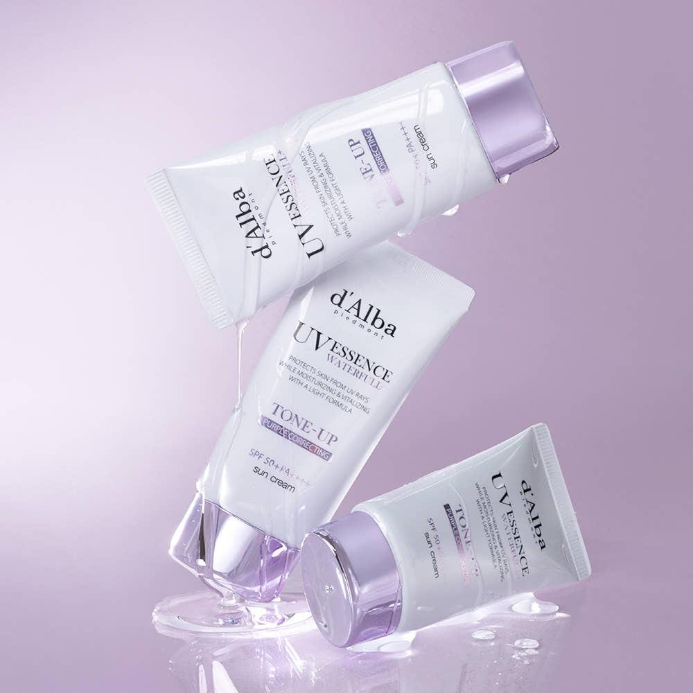 d'Alba Waterfull Tone-Up Sun Cream Purple Color Correcting & Brightening 50ml Vegan Sunscreen Daily Sunblock
