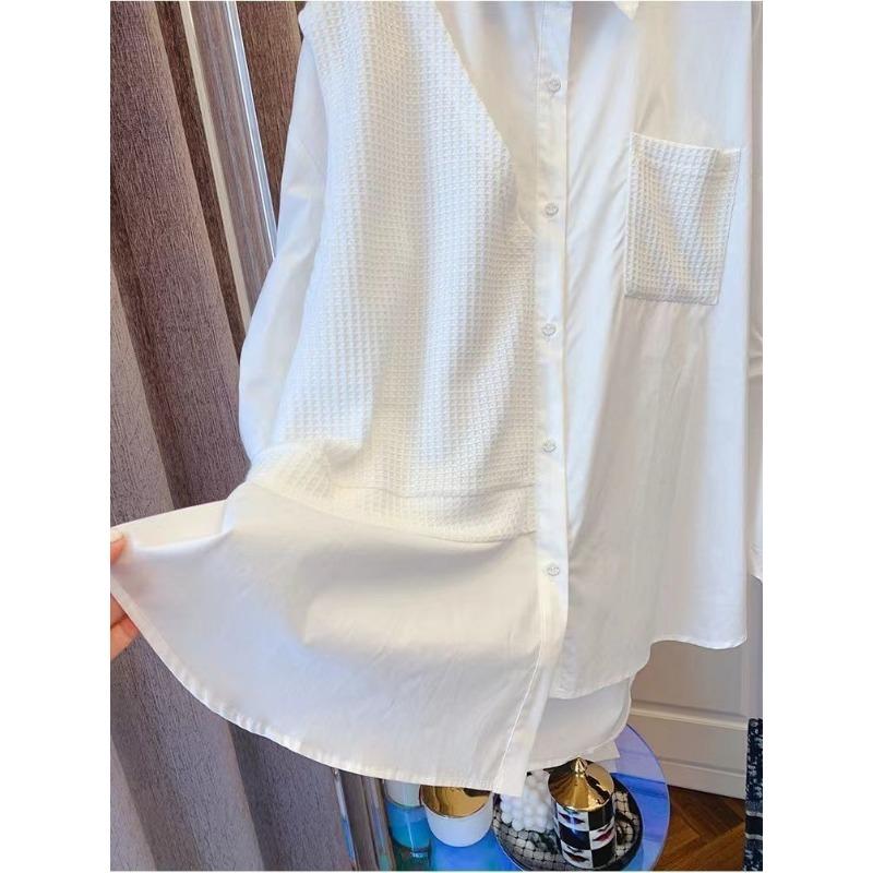 Splicing Fake Two Irregular Niche Designs Loose Casual Retro White Shirt for Women Blouses & Shirts
