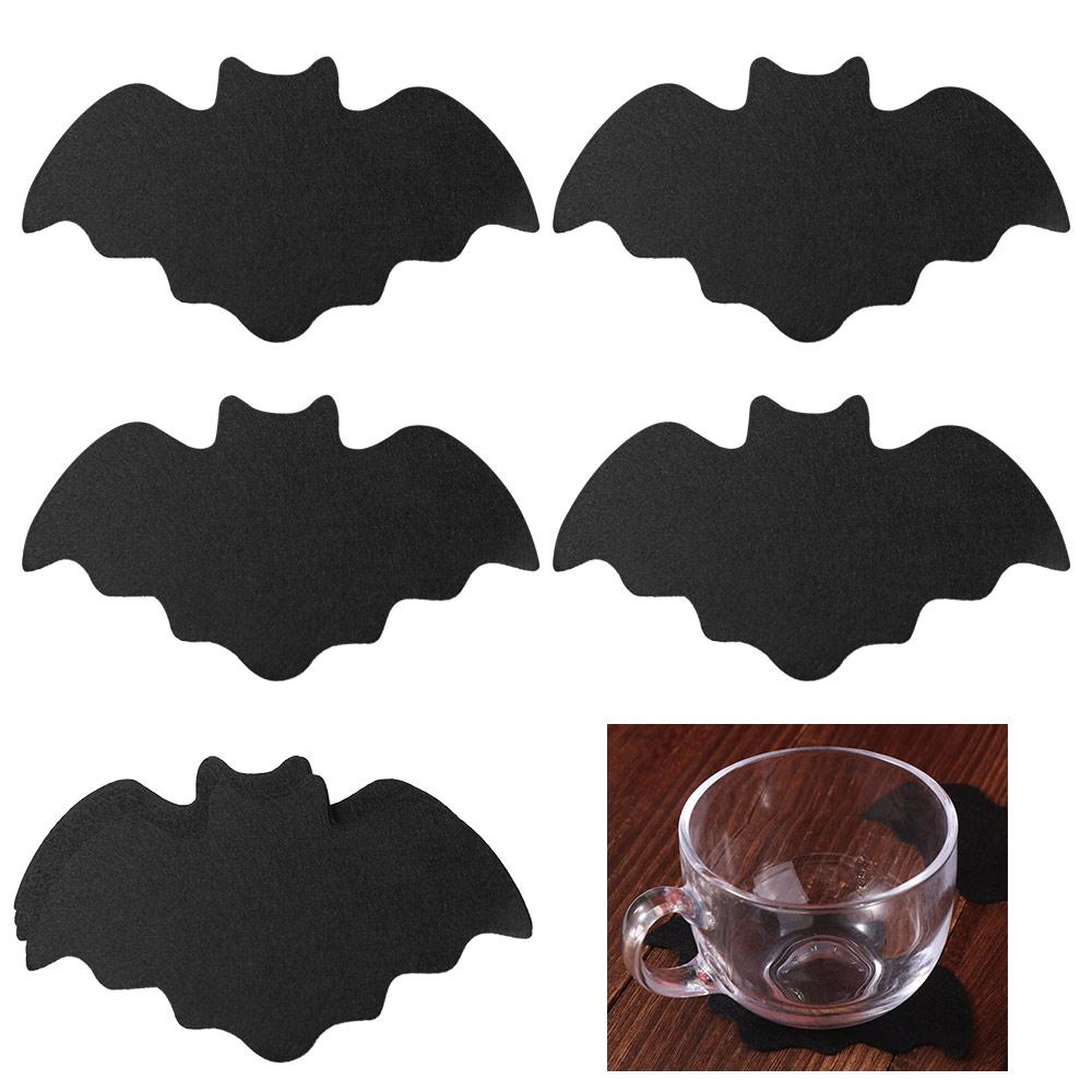 10pcs Heat-resistant Halloween Table Mat Black Bat Drink Coasters Wine Cup Mats  Kitchen Decor