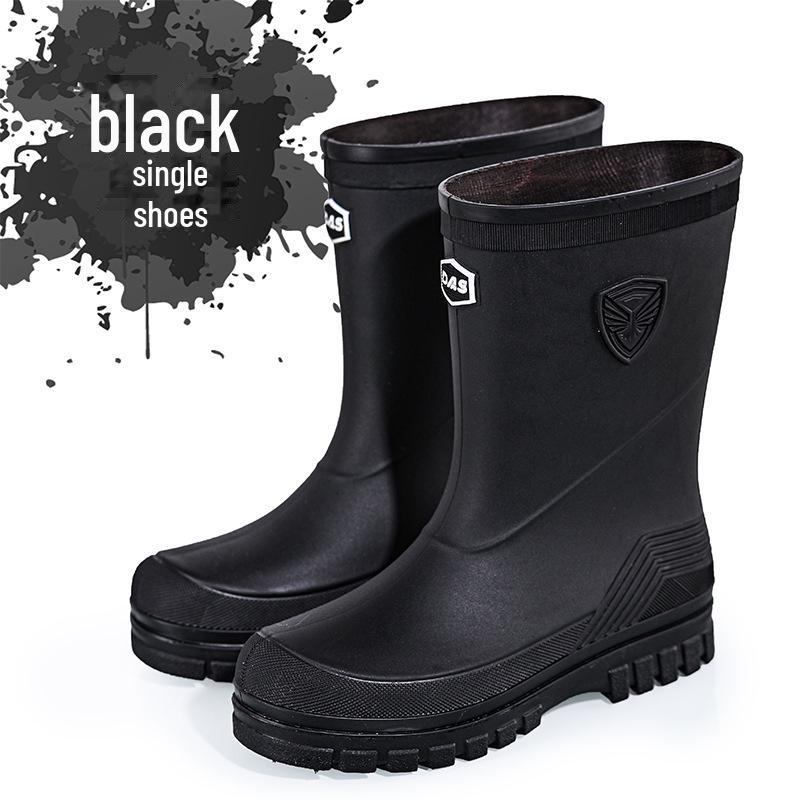 

2024 Водонепроницаемые мужские резиновые сапоги средней высоты: Стильный нескользящий чехол в японском и корейском стиле с бархатной подкладкой 41 чёрный