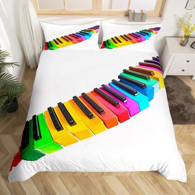 Musik Klaviertasten Bettbezug King Queen Klavier Bettwäsche Set Modernes Musikinstrument Steppdeckenbezug Schwarz und Weiß Bettdeckenbezug