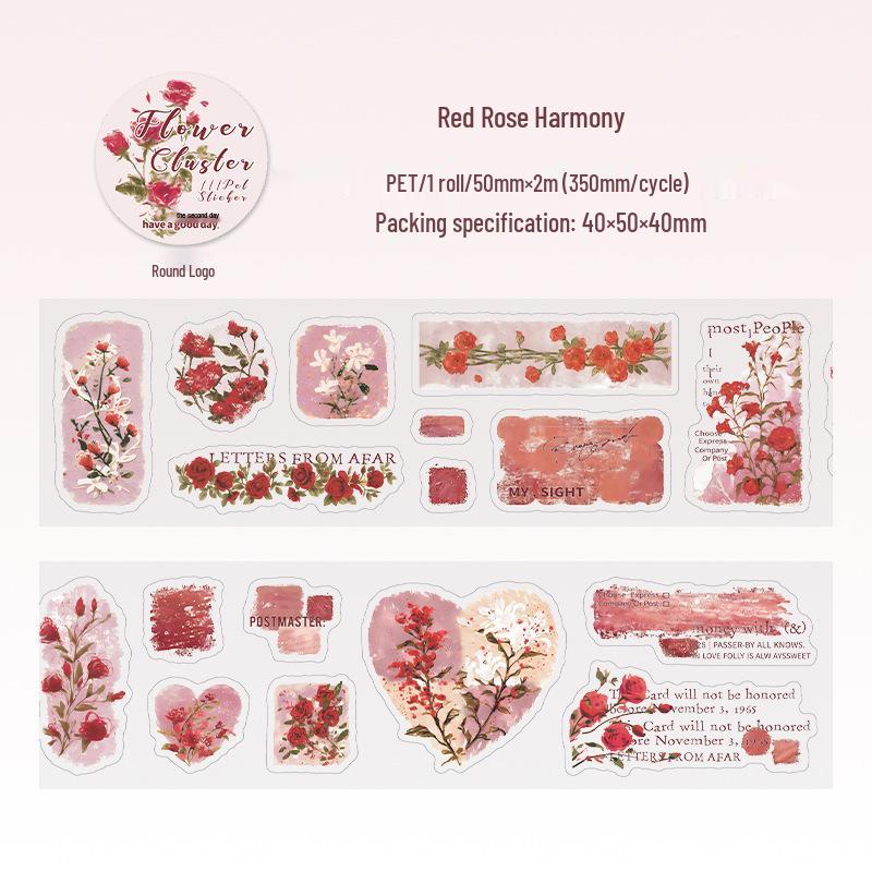 Retro Floral Die-cut Washi Tape: Beautiful Day Flower Sketch Series for Journaling and DIY Decoration Stickers
