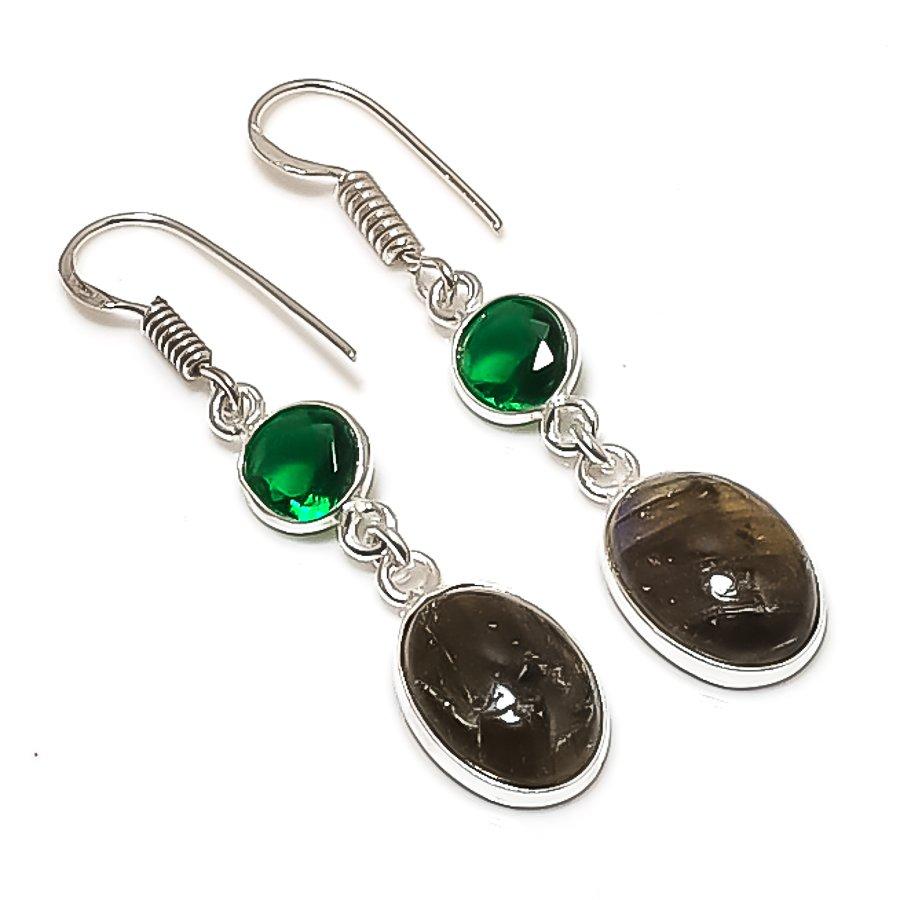 

Natural Labradorite, Diopside Gemstone 925 Sterling Silver Earring 1.89 AE-11651