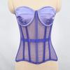 Dámský síťovaný korzetový bustier overbust těsný tvarující bez ramínek živůtek zeštíhlující pas svatební šněrovací s kosticemi