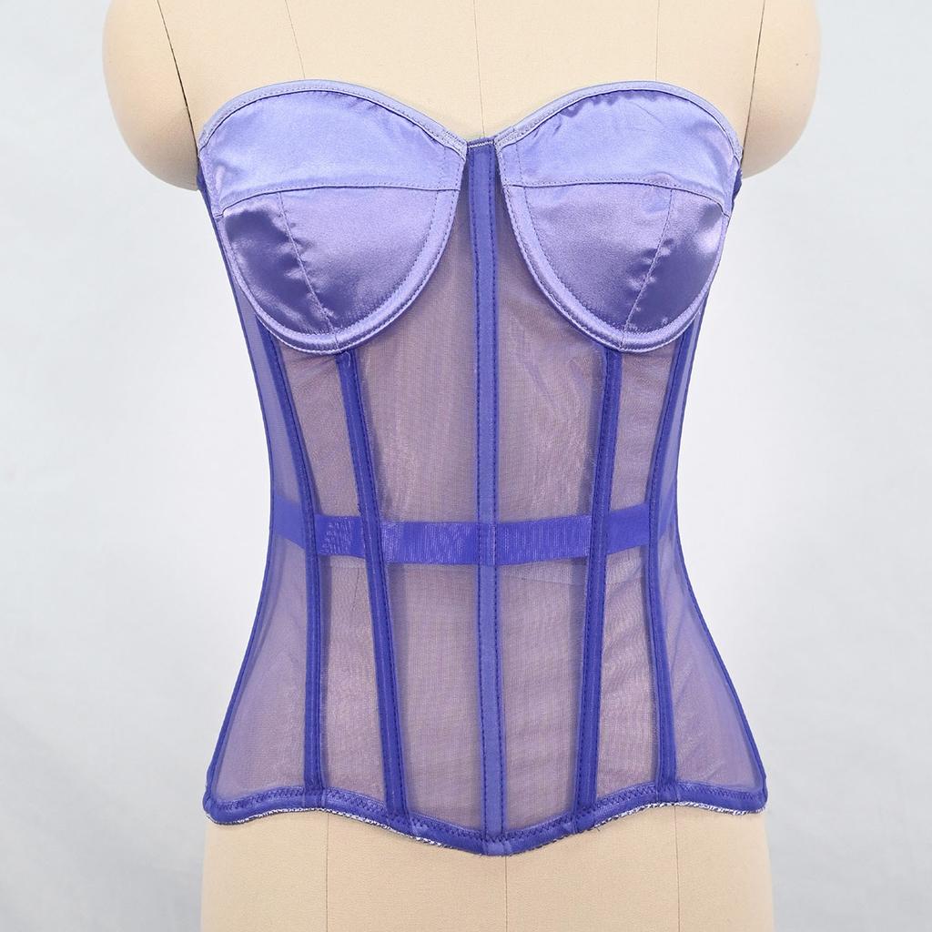 Dámský síťovaný korzetový bustier overbust těsný tvarující bez ramínek živůtek zeštíhlující pas svatební šněrovací s kosticemi