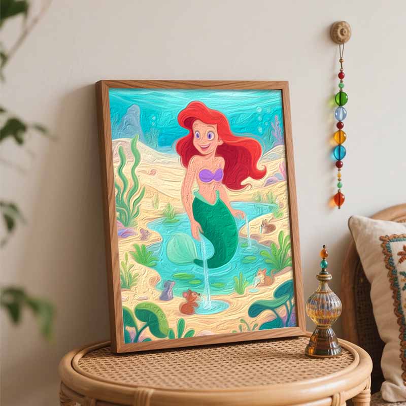 Disney Digital Oil Painting Art Kit Mermaid Underwater Scene Handmade Coloring Painting Home Decor